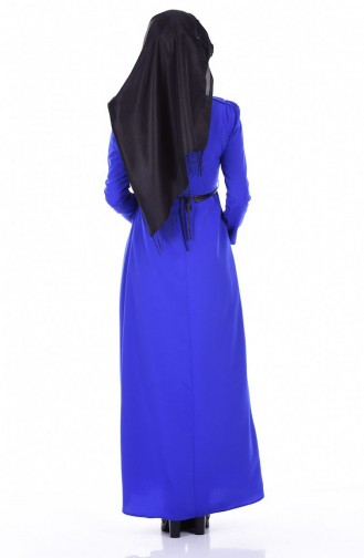 فستان أزرق يتميز بحزام للخصر 0002-01