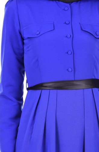 فستان أزرق يتميز بحزام للخصر 0002-01