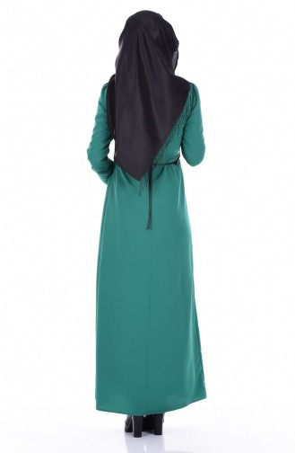 Krep Pileli Elbise 0002-02 Yeşil