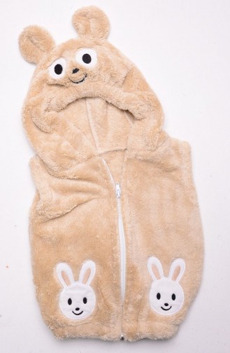 Tavşan Şapkalı Peluş Yelek 3266Y-03 Vizon