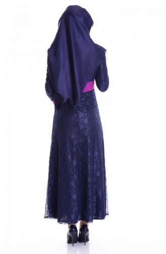 Navy Blue Hijab Evening Dress 2362-04