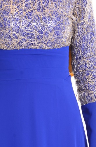 Robe de Soirée Bordée de Paillette 2369-01 Bleu Roi 2369-01