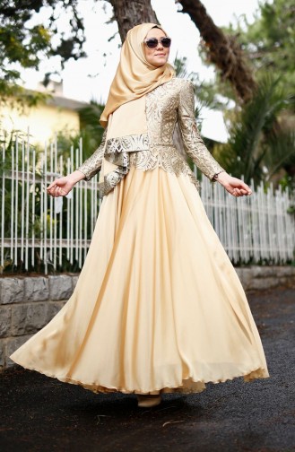 Gold Hijab Evening Dress 0004-02