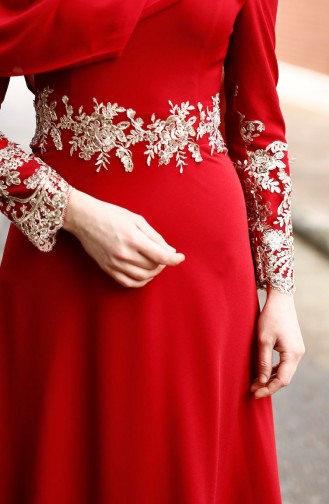 Claret Red Hijab Evening Dress 0007-02