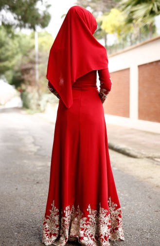 Claret Red Hijab Evening Dress 0007-02