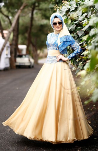 Saxe Hijab Evening Dress 0022-01