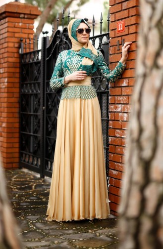 Green Hijab Evening Dress 0022-02