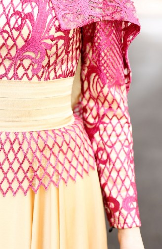 فستان مع شال للمناسبات لون فوشي  0022-03