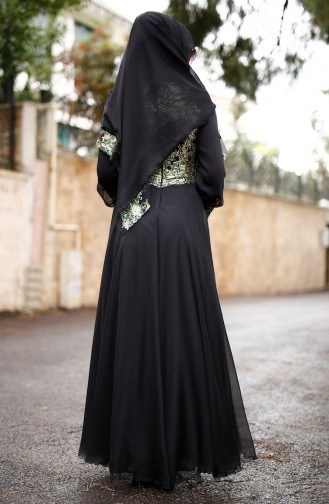 Robe de Soirée Bordée de Paillette 0035-01 Noir Vert 0035-01