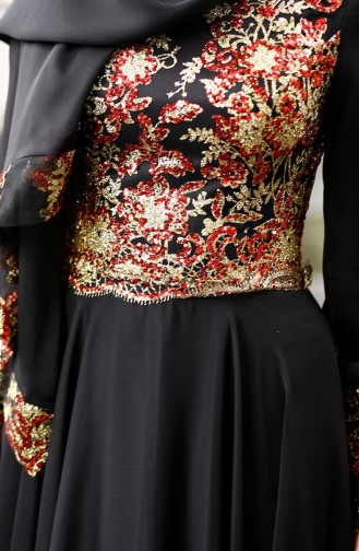 فستان مع شال للمناسبات لون اسود مع خمري  0035-02