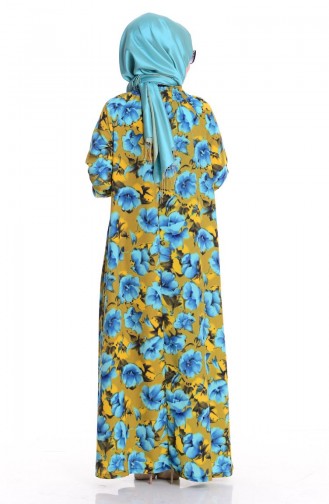 Dijital Baskılı Elbise 0354-02 Sarı Mavi