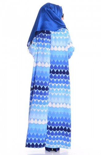 Dijital Baskılı Elbise 0354A-03 Mavi Beyaz
