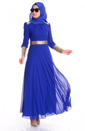 Saks-Blau Hijab-Abendkleider 7015A-03
