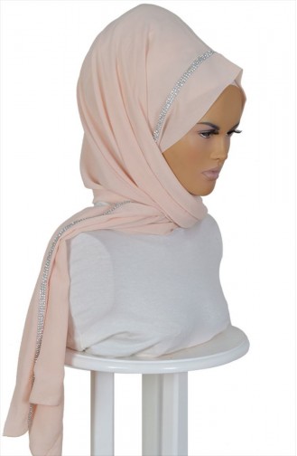 Aksesuarlı Şifon Şal 0003-05 Bej