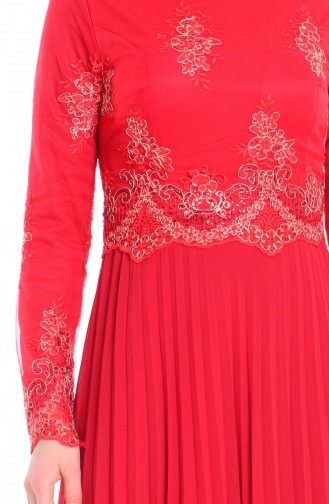Red Hijab Evening Dress 6991-01