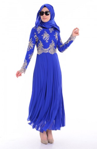 Saxe Hijab Evening Dress 6991-03