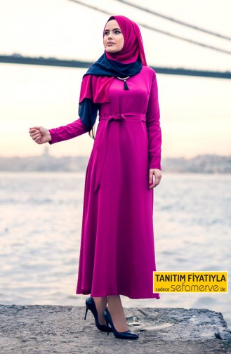 Kreppstoff Kleid mit Halskette 4150-01 Fuchsia 4150-01