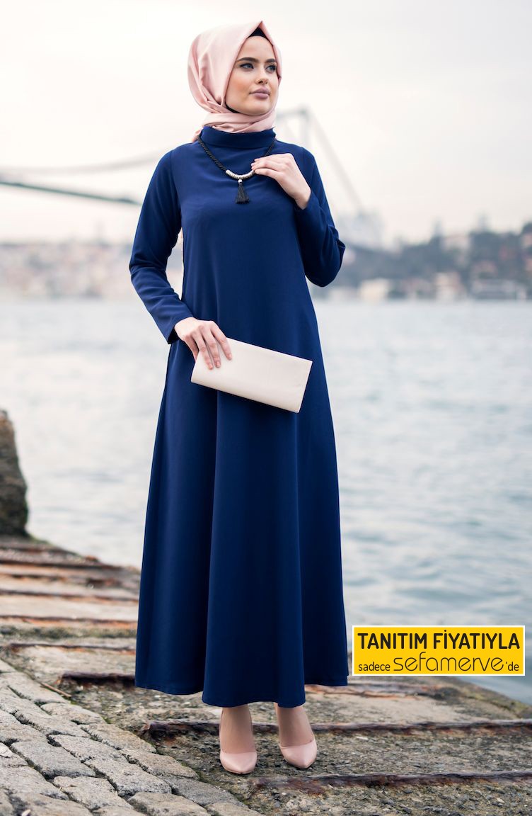 Navy Blue Hijab Dress 4148-04