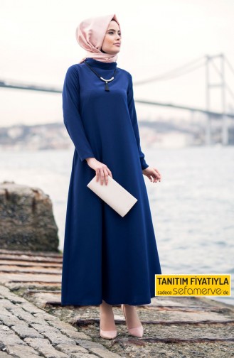 Navy Blue Hijab Dress 4148-04