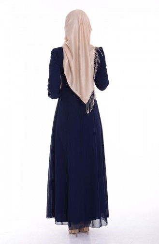 Navy Blue Hijab Evening Dress 52419-05