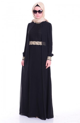 Şifon İşlemeli Elbise 52282-03 Siyah
