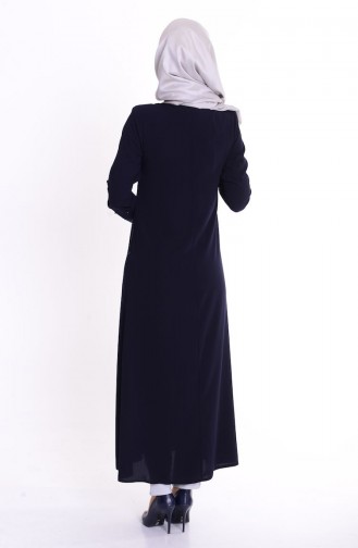 Abaya Détail Perles 0455-02 Bleu Marine 0455-02