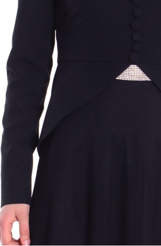 Düğme Detaylı Krep Elbise 55851-01 Siyah