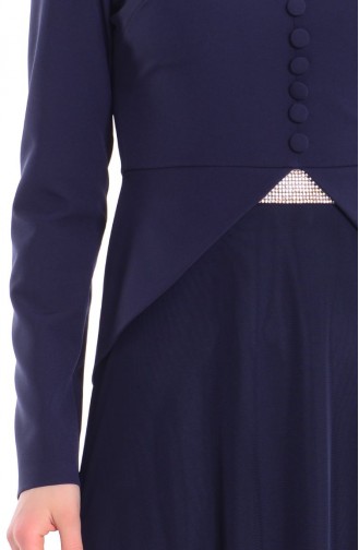 Düğme Detaylı Krep Elbise 55851-02 Lacivert