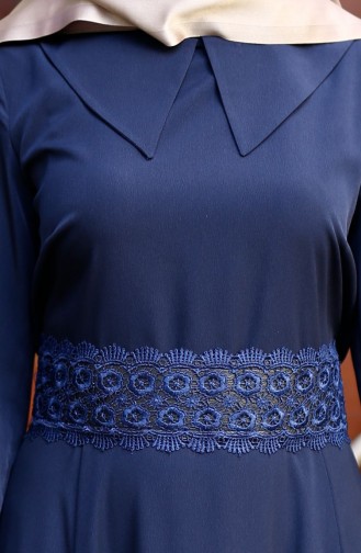 Kemerli Krep Elbise 4183-02 Lacivert