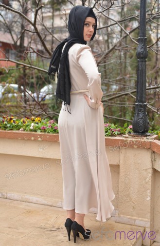 Beige Hijab Evening Dress 4100-04