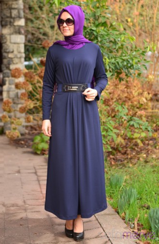 Dunkelblau Hijab Kleider 4124-01