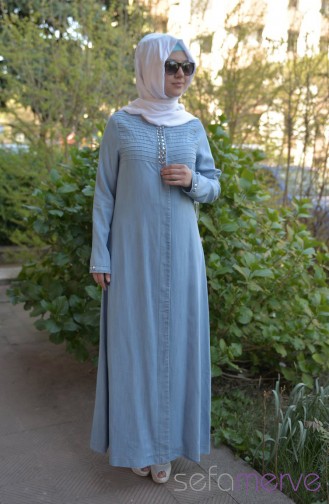 Sukran Denim Abaya New Season 35453-02 Light Blue 35453-02
