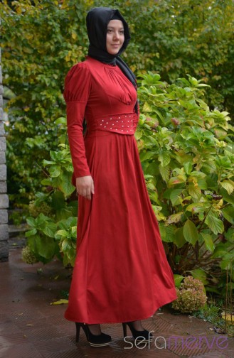 Hüma Sultan Elbise 3018-02 Kırmızı