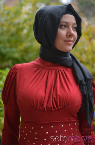 Hüma Sultan Elbise 3018-02 Kırmızı