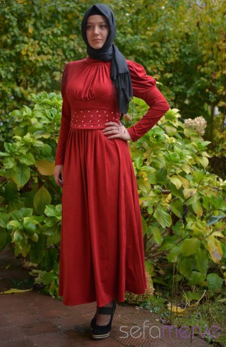 Hüma Sultan Elbise 3018-02 Kırmızı