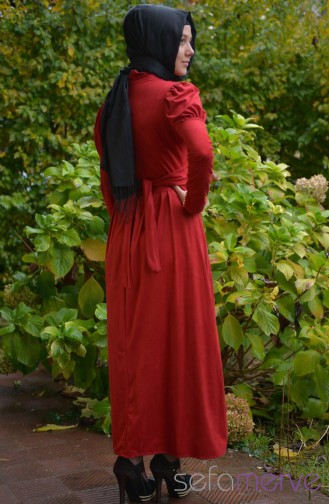 Hüma Sultan Elbise 3018-02 Kırmızı