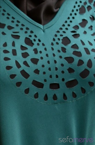 فستان بتصميم مقطع باليزر2642-03 لون أخضر 2642-02