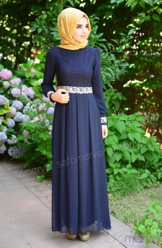 Navy Blue Hijab Dress 51983-01