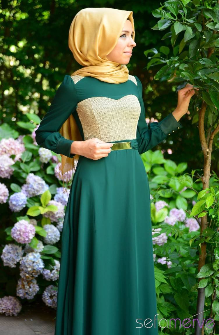 dark green dress with hijab