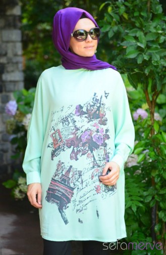 Tesettür Tunik PKR 3504-11 Koyu Mint Yeşil