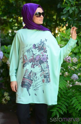Tesettür Tunik PKR 3504-11 Koyu Mint Yeşil