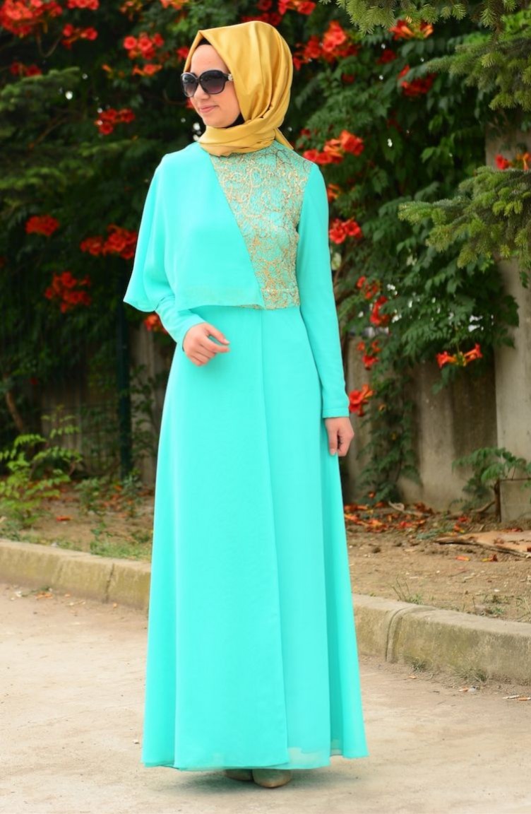 Mint Green Hijab Dress 0449-03 | Sefamerve