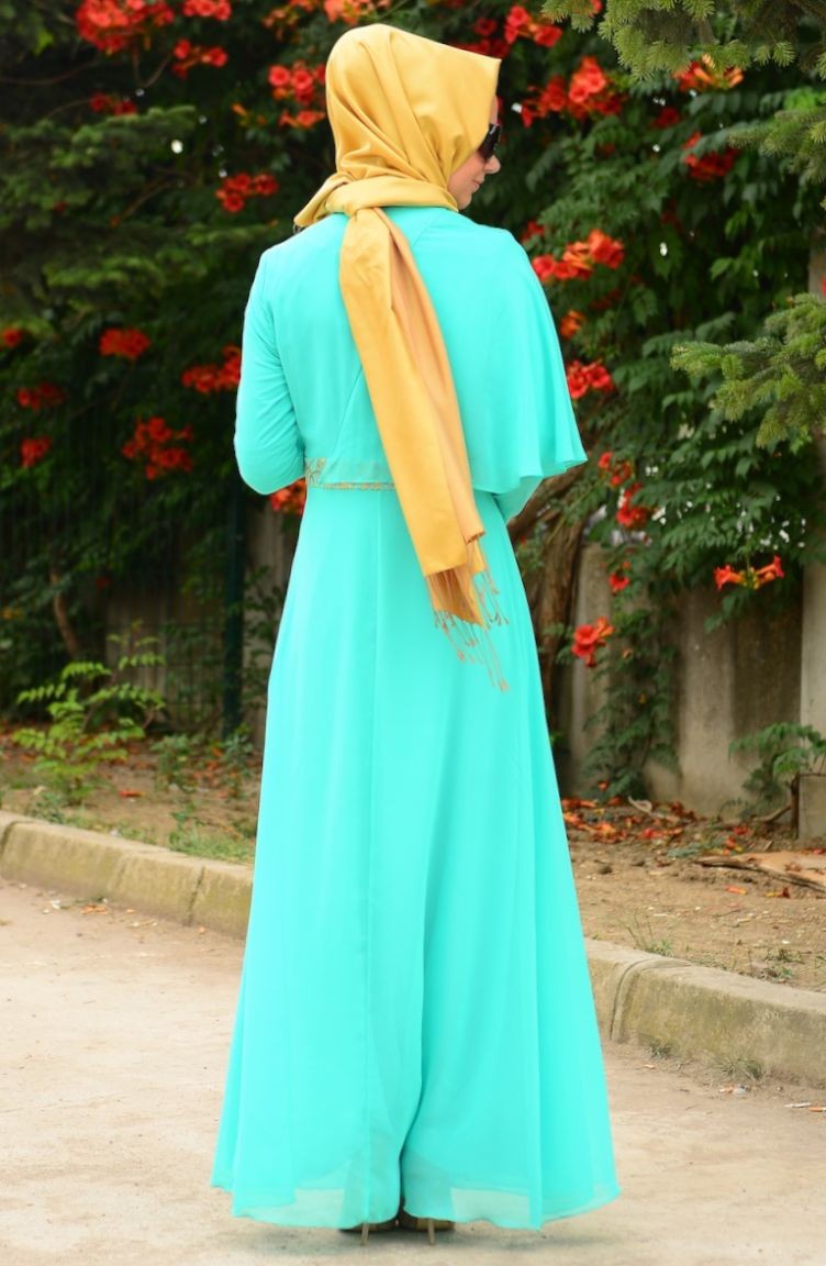 Mint Green Hijab Dress 0449-03 | Sefamerve