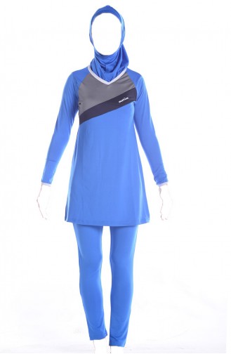 Saks-Blau Hijab Badeanzug 1027-02