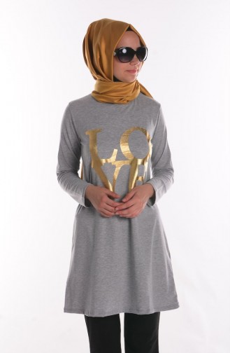 Tesettür Tunik 3975-15 Gri Gold