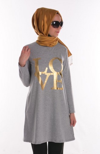 Tesettür Tunik 3975-15 Gri Gold