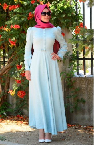 Emine Türker Tesettür Elbise 0603-01 Açık Mavi