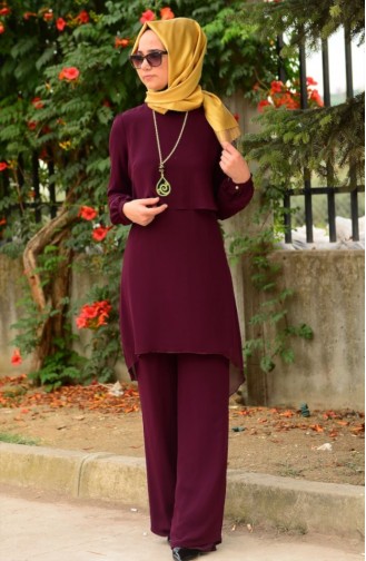 Tunik Pantolon Takım FY 62288-01 Mürdüm