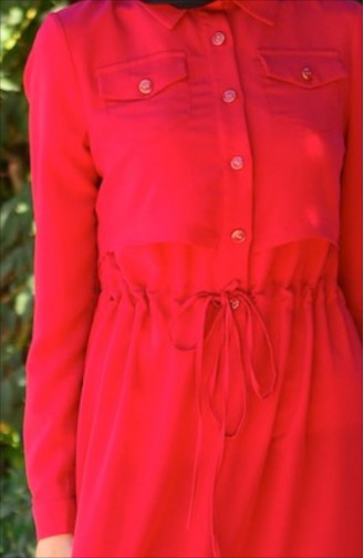 ZRF Tesettür Elbise 0475-01 Kırmızı