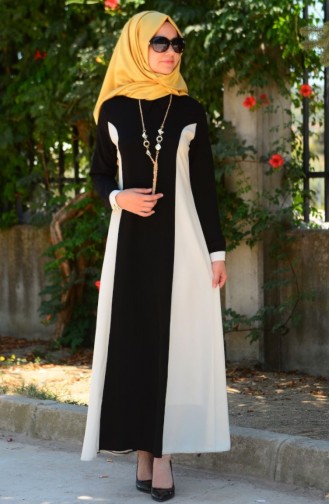 Mileny Tesettür Elbise 8001-12 Siyah Krem